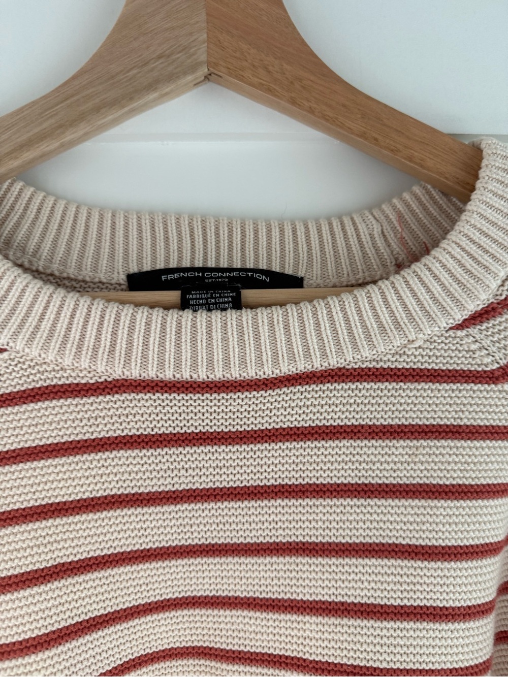 French Connection Striped 100% Cotton Knit Sweater Large L Nautical Preppy Cozy - Picture 2 of 9